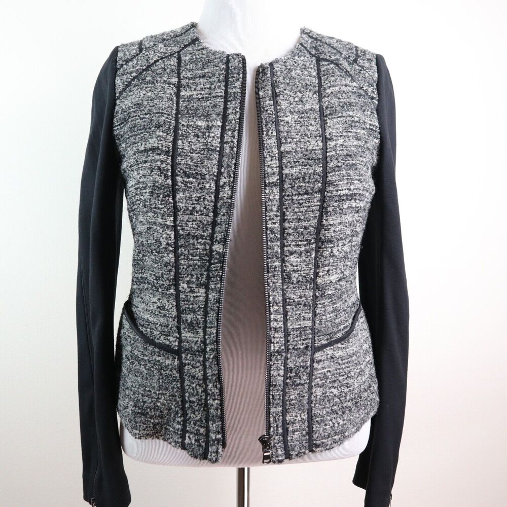 Ann Taylor Size 10 Boucle Wool Blend Moto Jacket Gray Heather - Picture 9 of 11